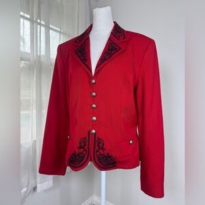 Vintage ‘90s Hairston Roberson 100% Wool Red & Black Embroidered Blazer